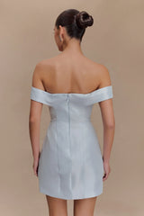 Diana Off Shoulders Mini Dress - Powder Baby Blue