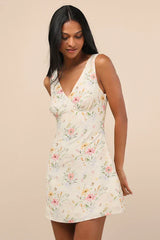 Jaziel Ivory Floral Sleeveless Mini Dress