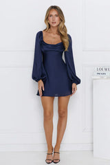 Phoenix Satin Long Sleeve Mini Dress Navy