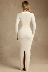 Modal Contrast-Trim Maxi Dress in Ivory