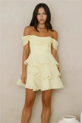 Pretty In The Sun Off Shoulder Mini Dress Yellow