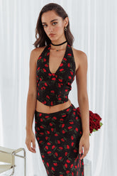 Gigi Halterneck Top Floral Black