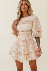 Dream About It Puff Sleeve Frill Dress Nude