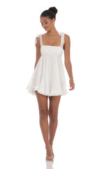 Shimmer Ruffle Babydoll Dress in White
