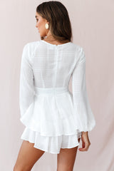 Maddox Fit & Flare Long Sleeve Romper White