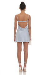 Satin Open Back Dress in Blue