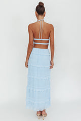 Helios Shirred Sequin Maxi Skirt Blue