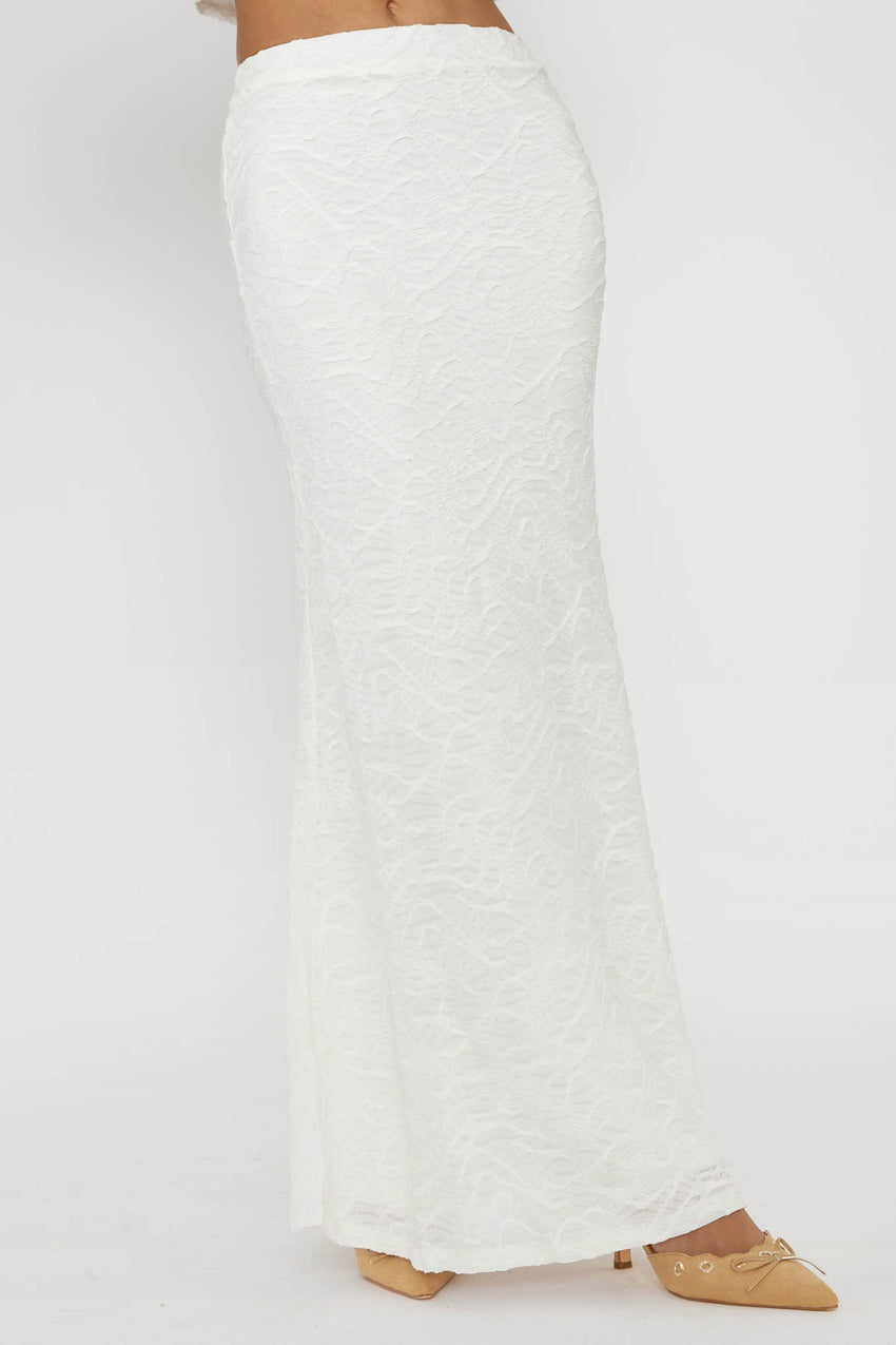 Chat Me Up Embellished Maxi Skirt White