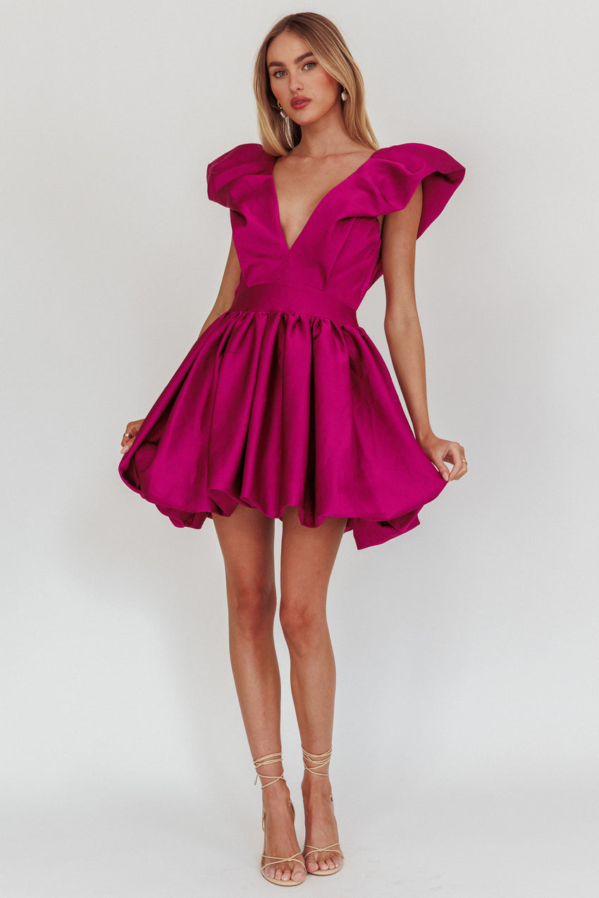 Hidden Heart Bubble Hem Mini Dress Magenta