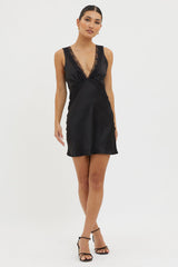 Ivonne Lace Trim V-Neck Mini Dress Black