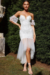 Dreamy Removable Sleeve Sequin Dress White